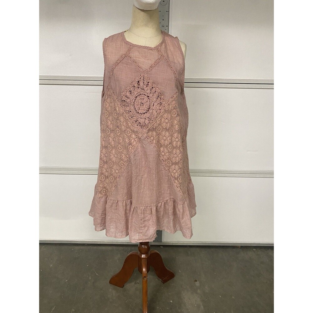 Umgee Sleeveless Lined Dusty Rose Short Dress Back Cut Out Design Medium BOHO